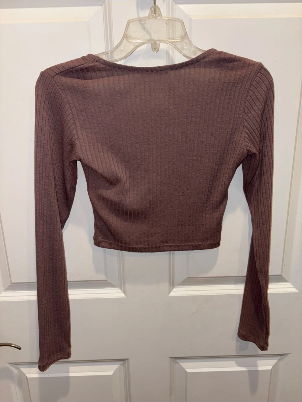 Zara Mauve Ribbed Long-Sleeve Cropped Top